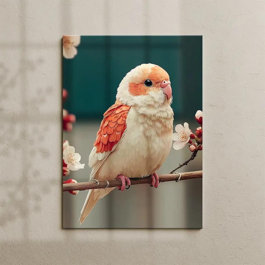 Çiçekler Arasında Sevimli Muhabbet Kuşu Posteri | Minimal Doğa