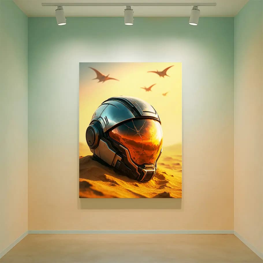 Kırık Vizörlü Astronot Kaskı – Çöl Sci-Fi Poster