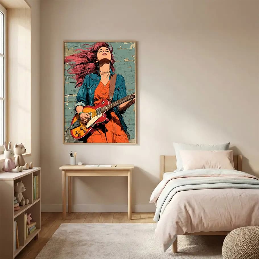 Kızıl Saçlı Kadın Gitarist Poster | Rock Müzik Duvar Tablosu