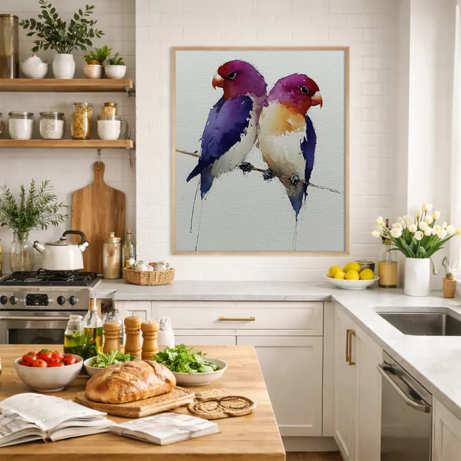 İki Papağan Suluboya Poster | Renkli Kuş Duvar Dekoru