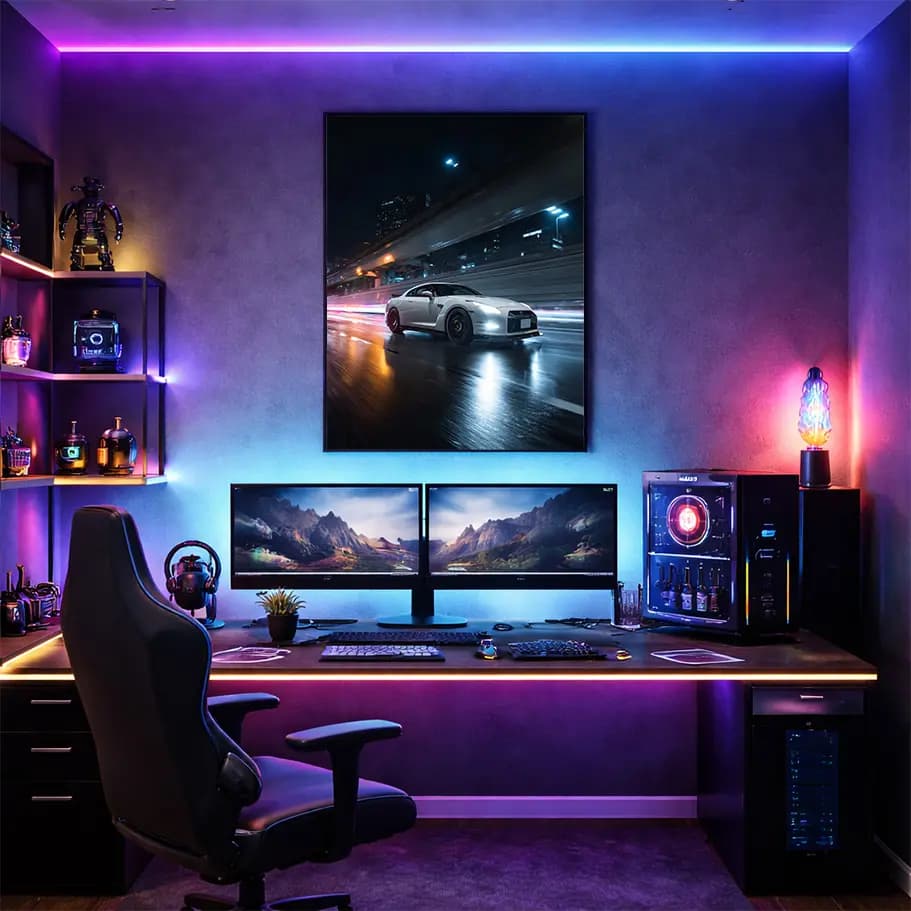 Nissan GT-R R35 Gece Tokyo Otoyolu Poster