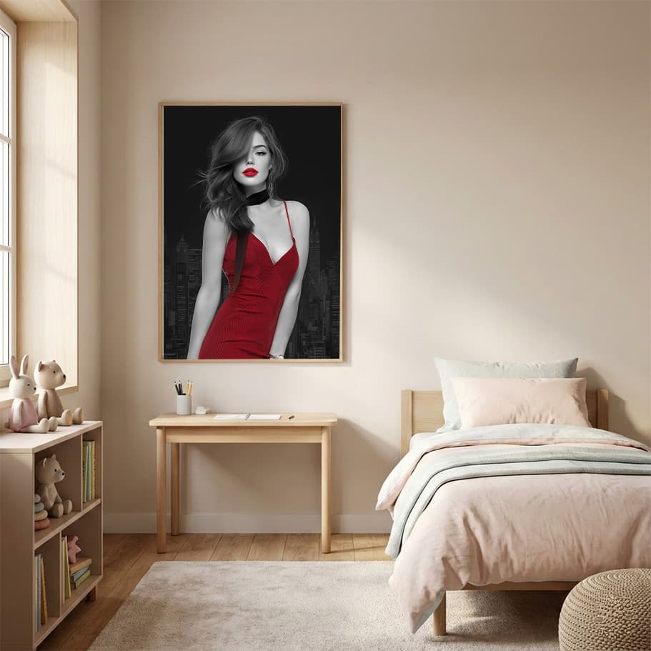 Kırmızı Rujlu Kadın ve şık portre Poster