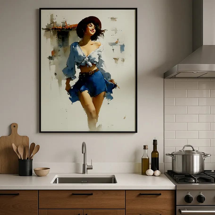 Şapkalı Kadın Suluboya Posteri 