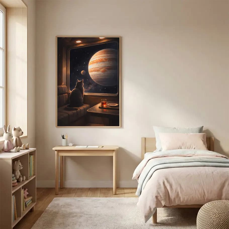 Uzay Temalı Kedi Posteri