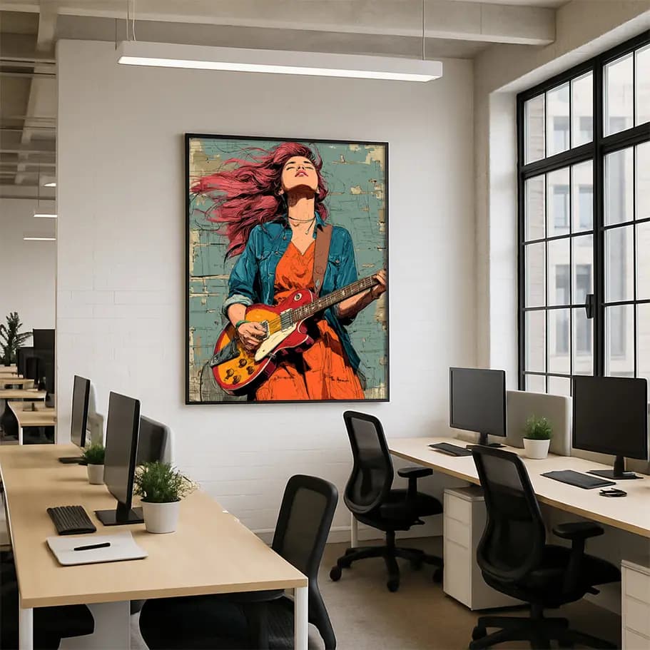 Kızıl Saçlı Kadın Gitarist Poster | Rock Müzik Duvar Tablosu