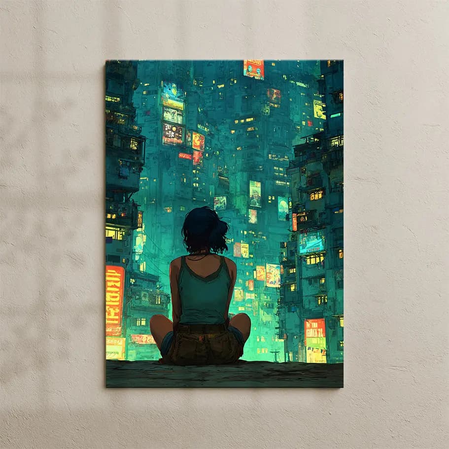 Cyberpunk Neon Şehir Posteri – Beton Ormanında Yalnızlık