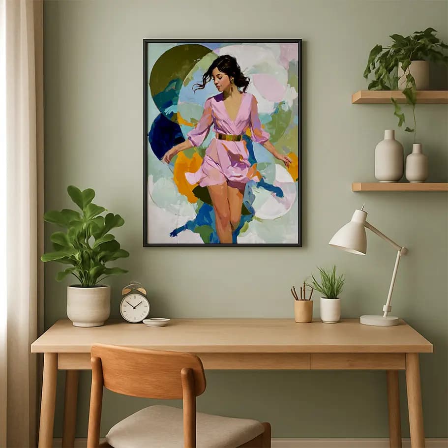 Pembe Elbiseli Kadın Tablosu