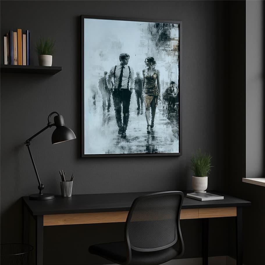 Şehirde Yürüyen Çift Duvar Posteri