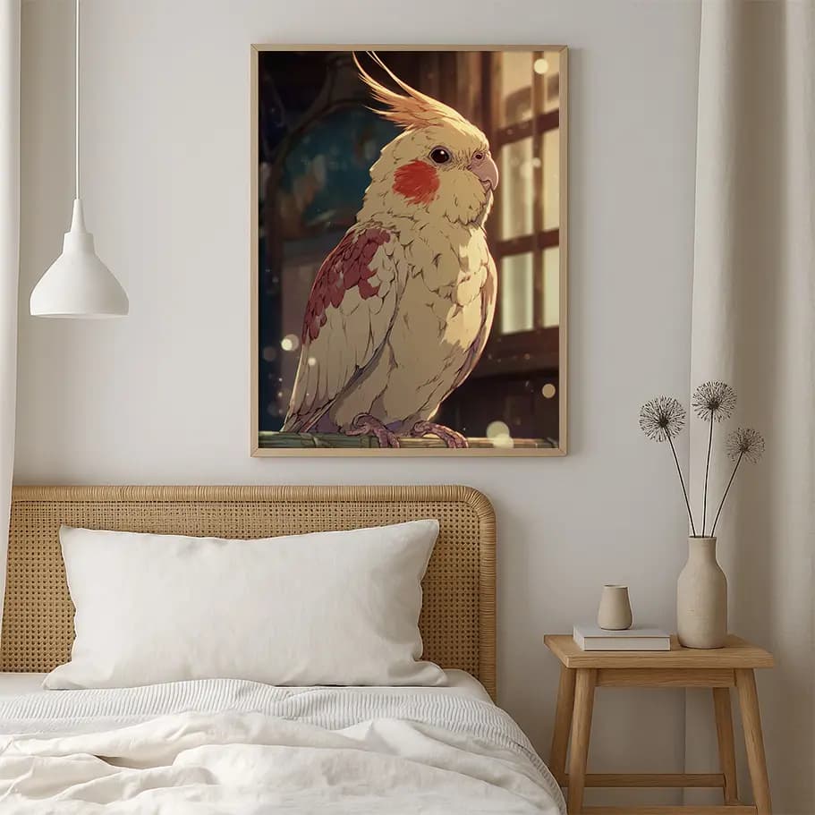 Sultan Papağanı Poster – Sıcak Gün Işığında Estetik İllüstrasyon