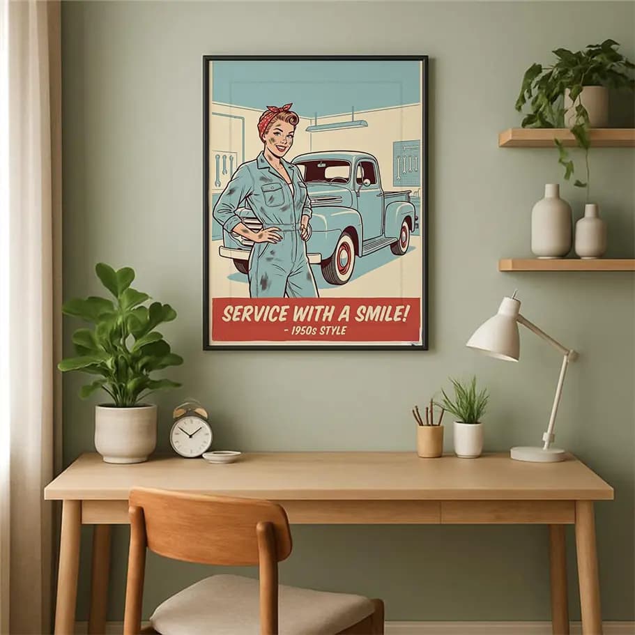 1950’ler Stilinde Kadın Tamirci Duvar Posteri