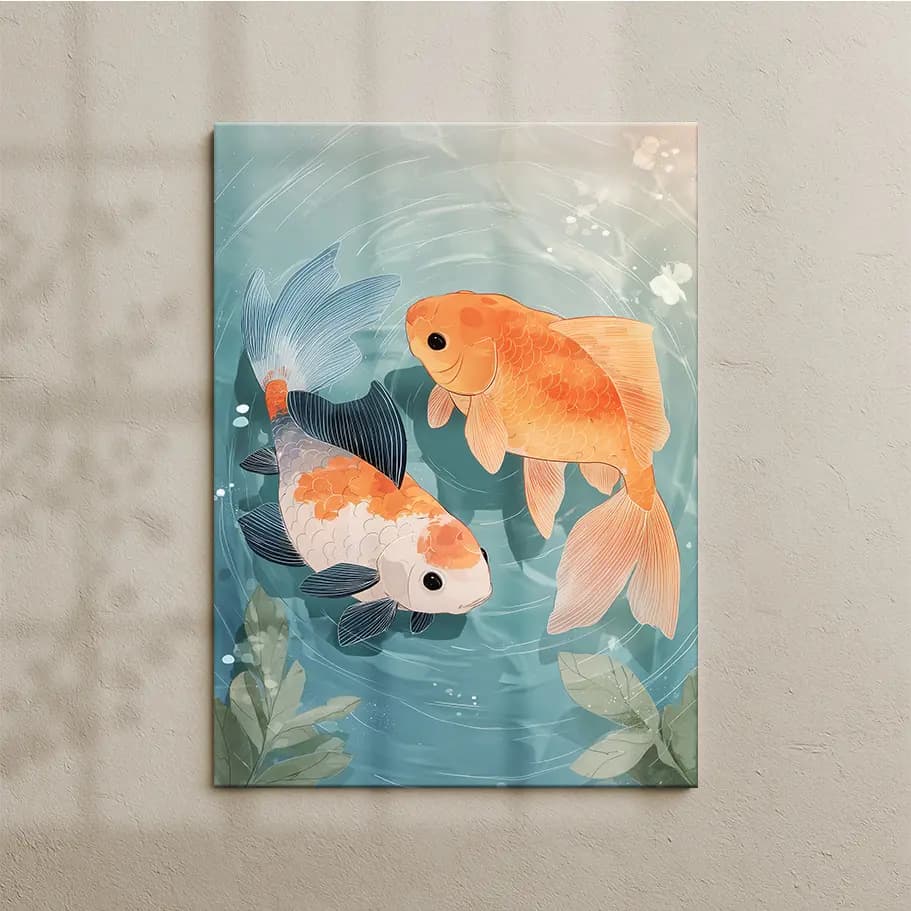 Balık Burcu (Pisces) Poster - Koi Balıkları ile Sakin Su İllüstrasyonu