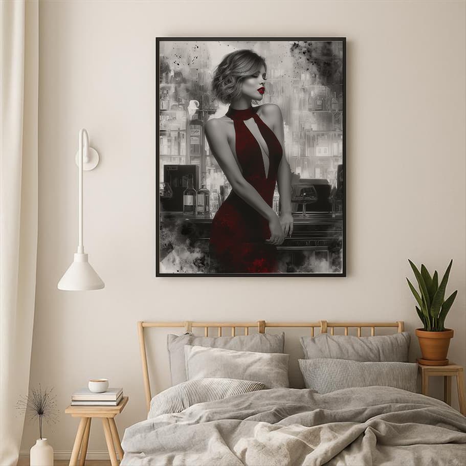 Kırmızı Elbise & Kırmızı Ruj Noir Kadın Poster