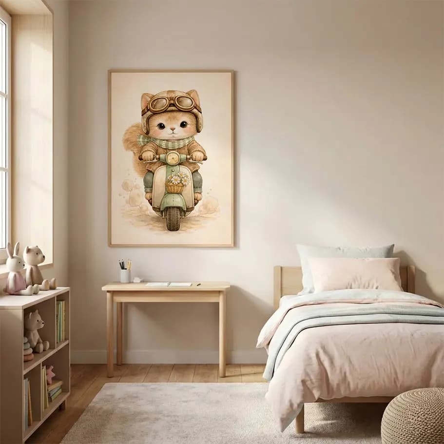 Sevimli Scooterlı Kedicik Poster 