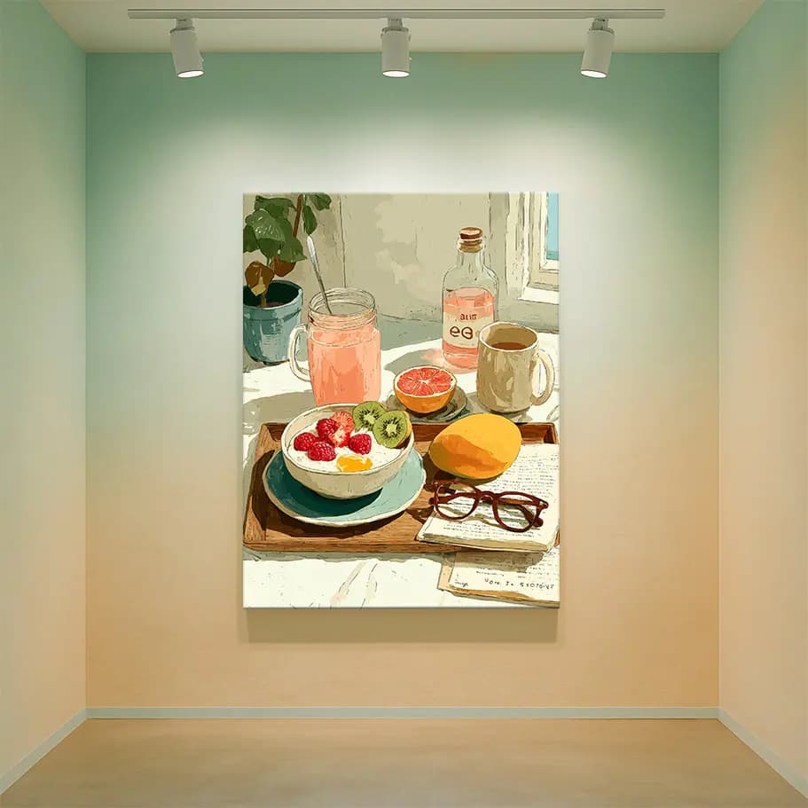 Smoothie, Kitap ve Kahve Temalı Modern Mutfak Posteri