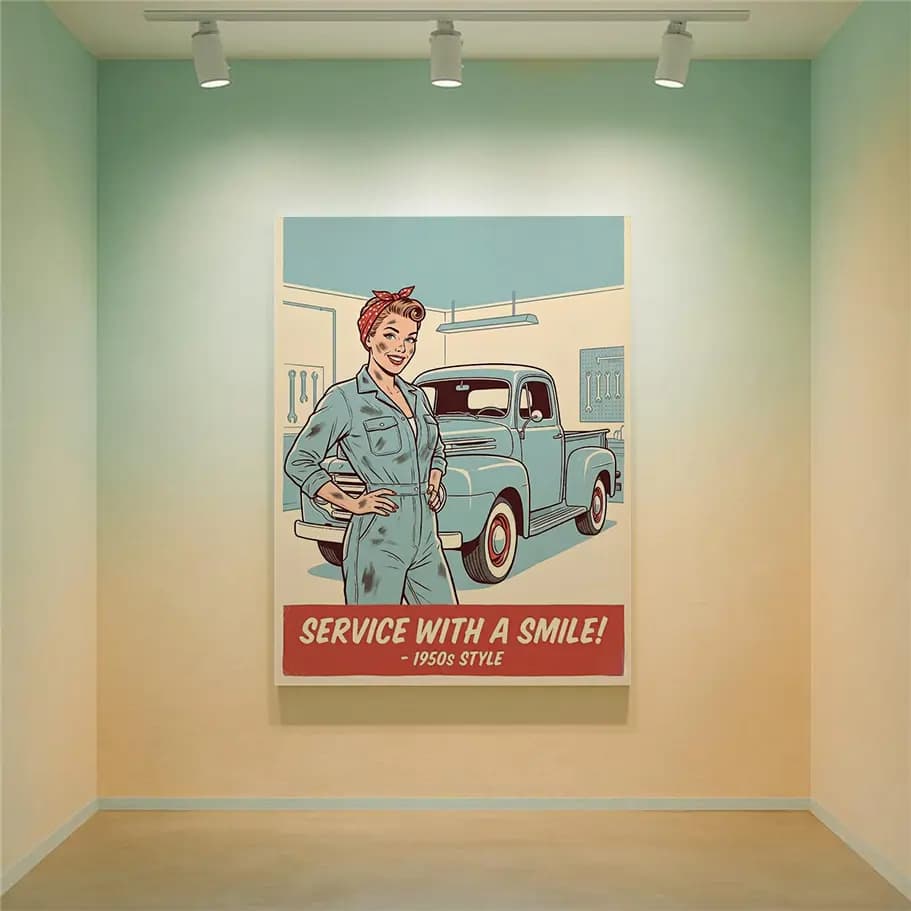 1950’ler Stilinde Kadın Tamirci Duvar Posteri