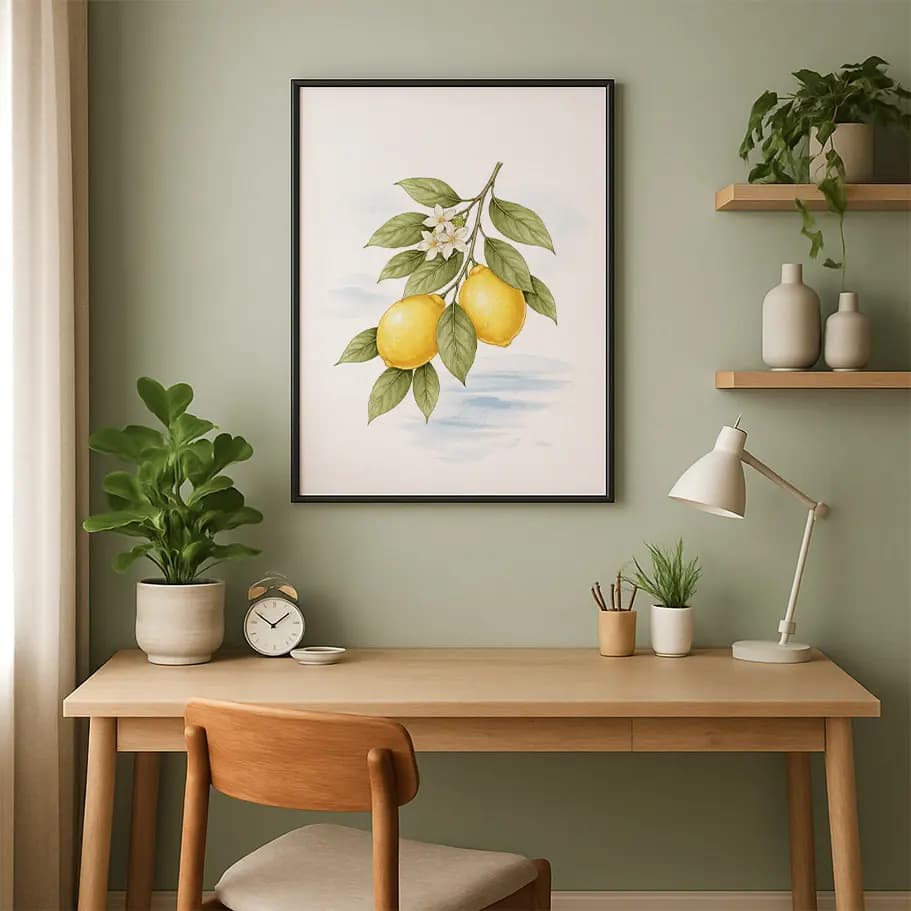 Sulu Boya Limon Dalı Botanik Poster