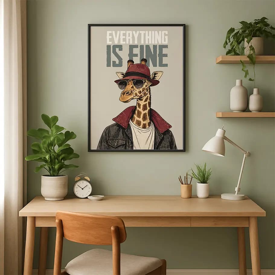 Everything Is Fine Şapkalı Zürafa Poster
