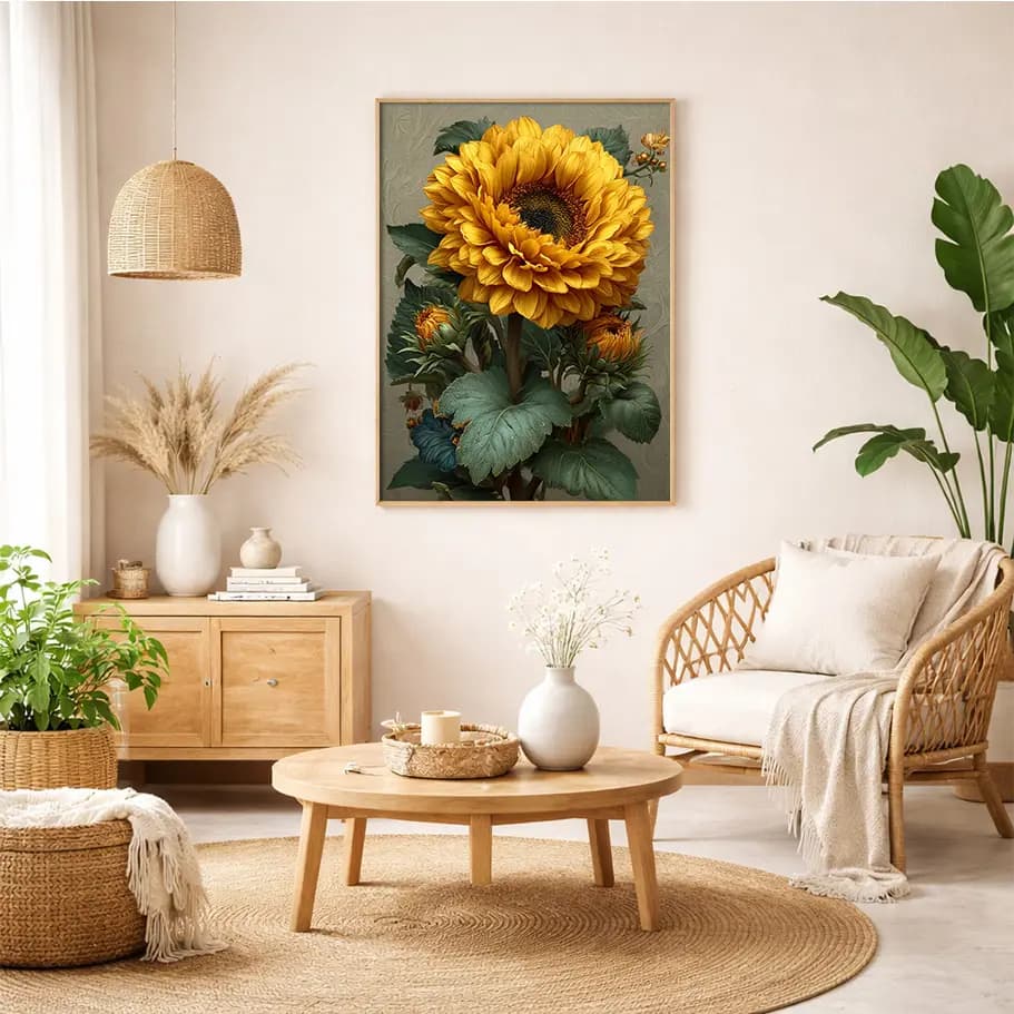 Sarı Ayçiçeği Poster Tablo | Vintage Botanik Duvar Dekoru