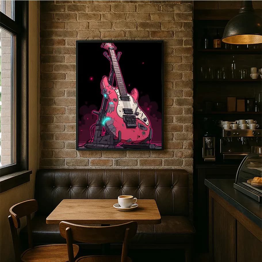 Neon Cyberpunk Elektro Gitar Poster | Rock Duvar Dekoru