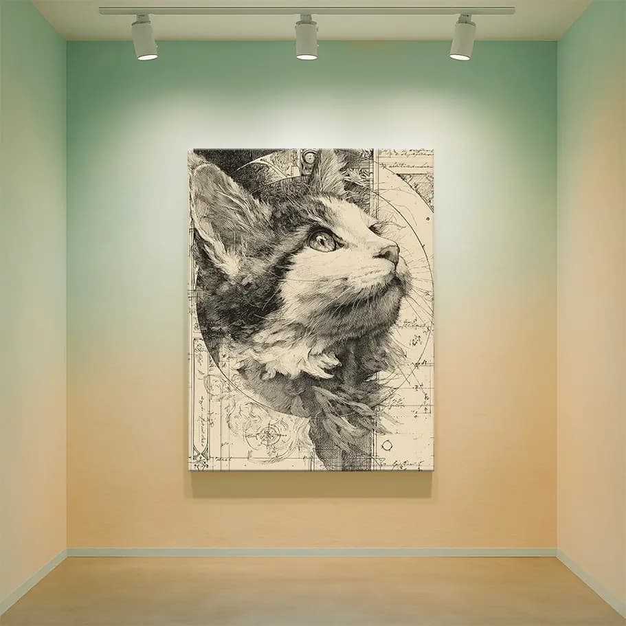 Mühendis Kedisi Çizim Posteri | Teknik Eskiz Duvar Tablosu