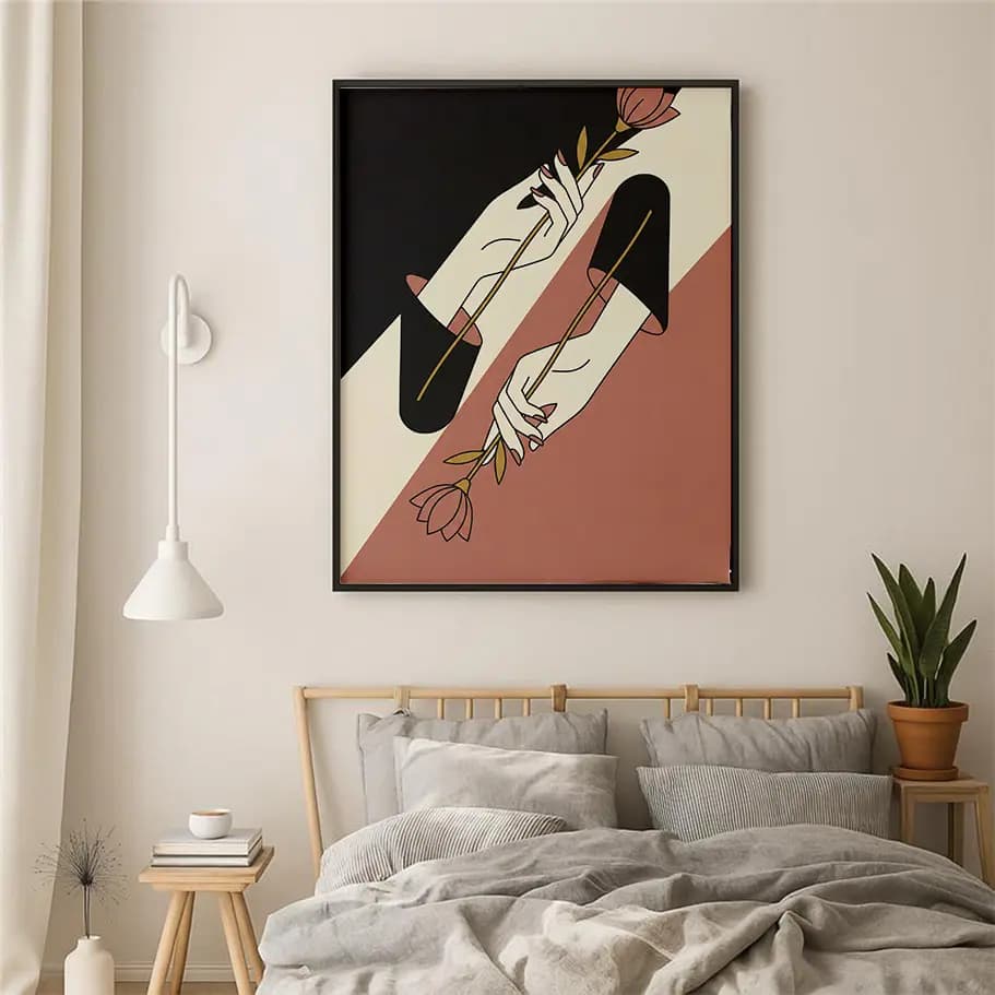 Minimal Çiçek Tutan Eller Posteri