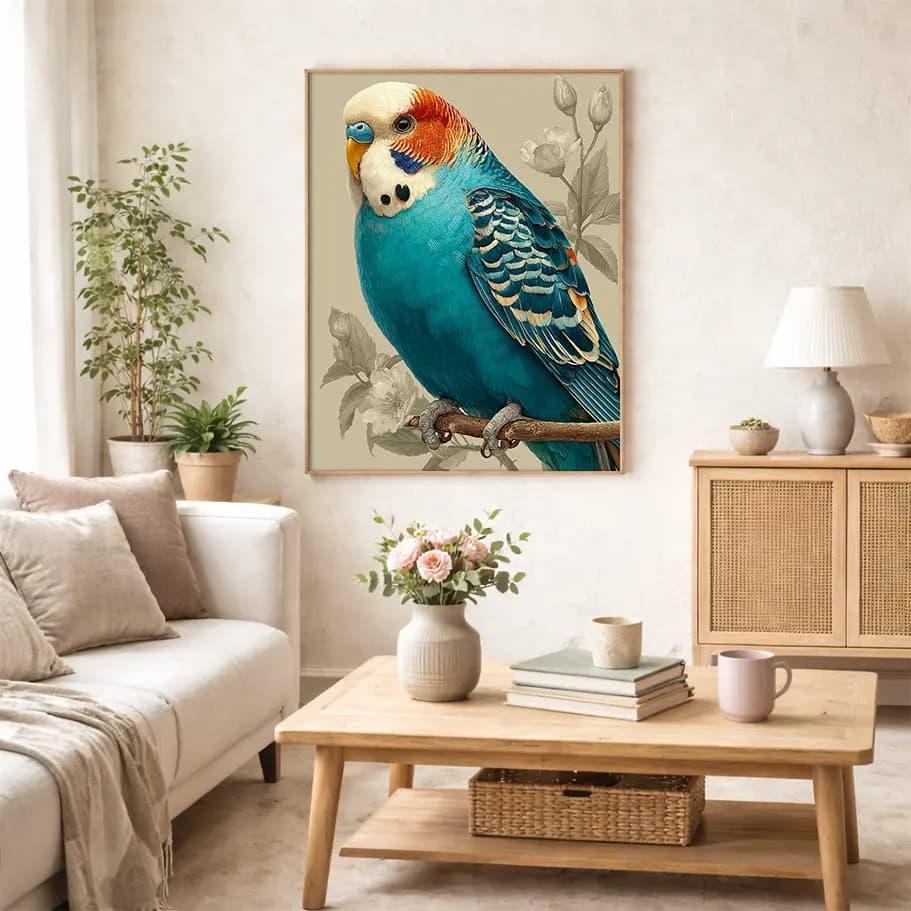 Muhabbet Kuşu Poster – Vintage Botanik Kuş Duvar Tablosu