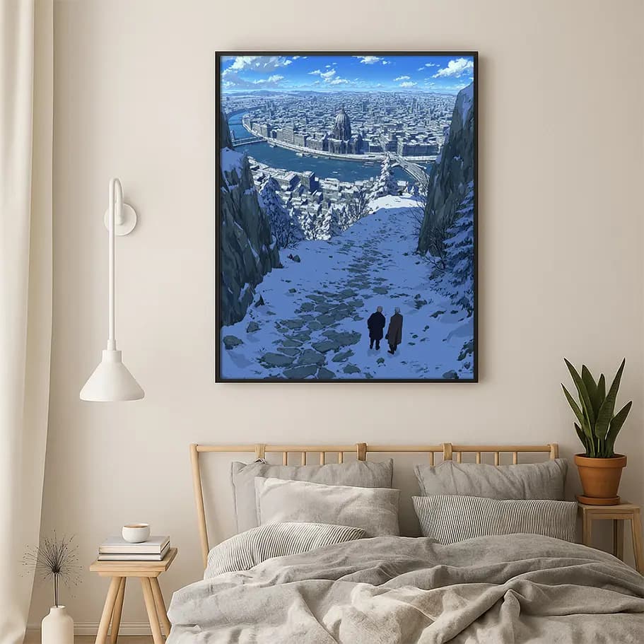 Kış Manzaralı Megakent Panorama İllüstrasyonu Duvar Posteri