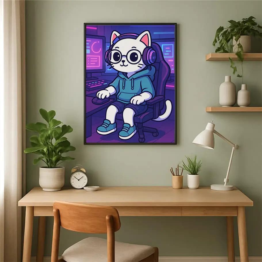 Sevimli Gamer Kedi Posteri