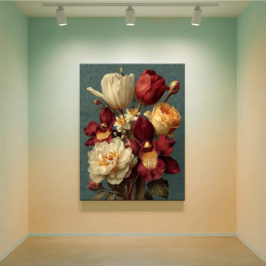 Vintage Çiçek Buketi Poster | Lale, Şakayık ve Orkide Tablo