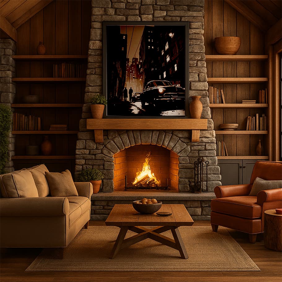 Siyah Beyaz Retro Araba Duvar Posteri