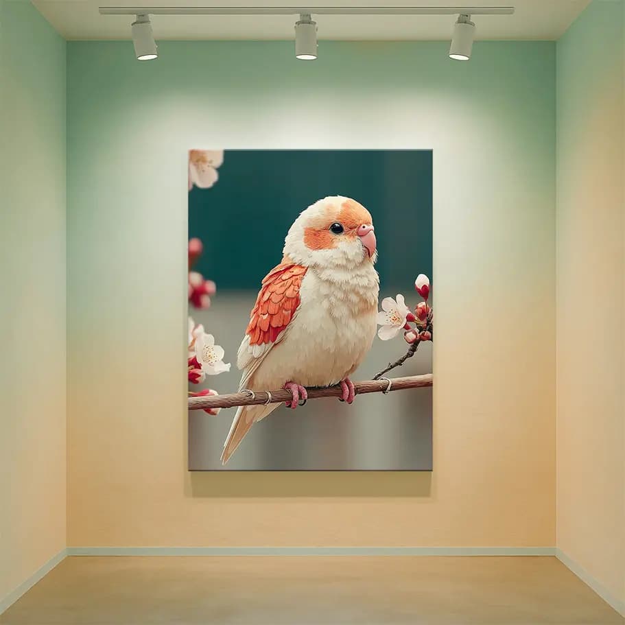 Çiçekler Arasında Sevimli Muhabbet Kuşu Posteri | Minimal Doğa