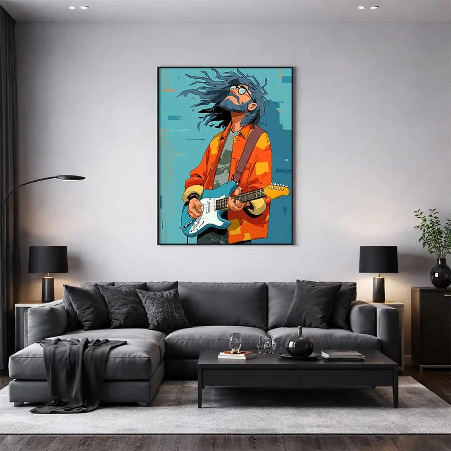 Gökyüzüne Solo – Modern Gitarist İllüstrasyon Poster