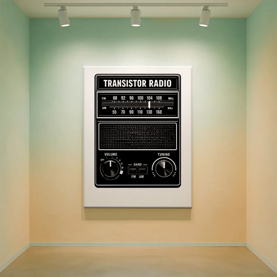 Retro Transistör Radyo Siyah Beyaz Poster