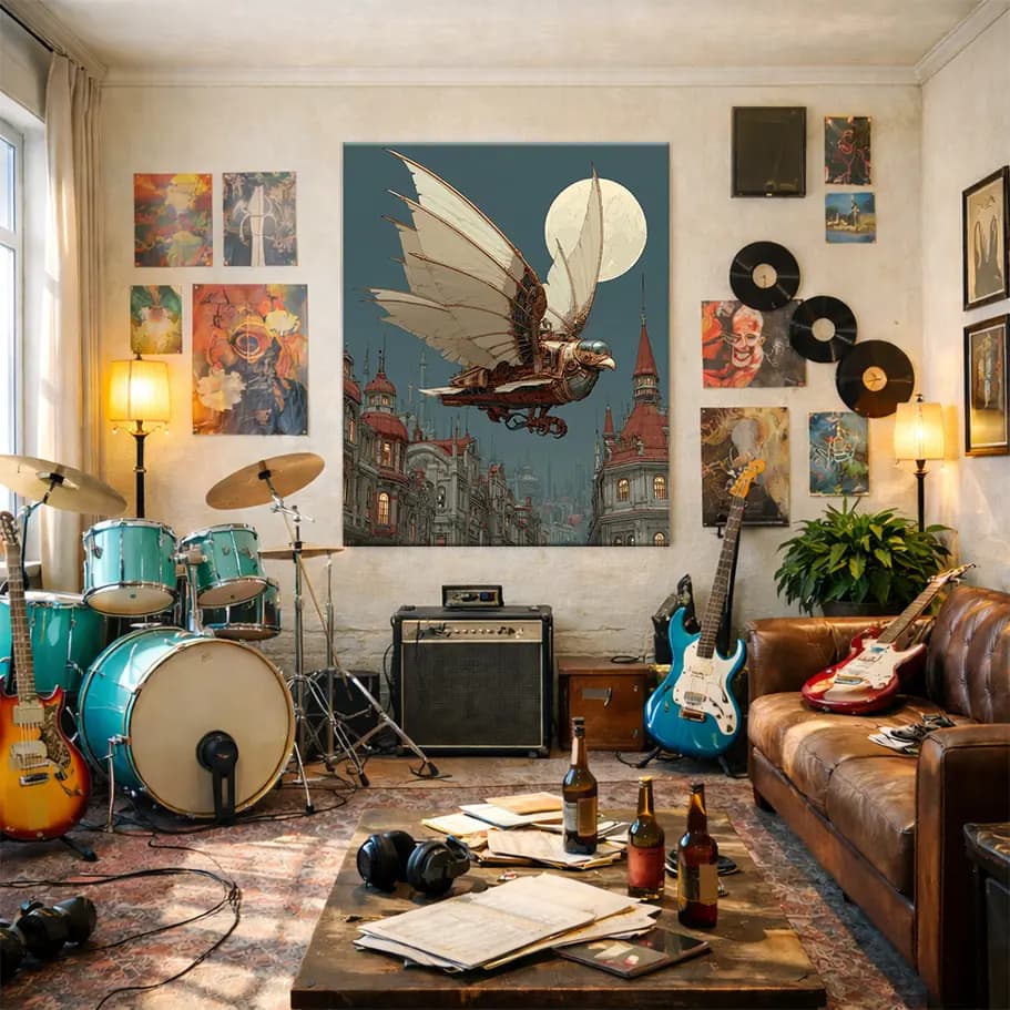 Steampunk Uçan Makine İllüstrasyonu