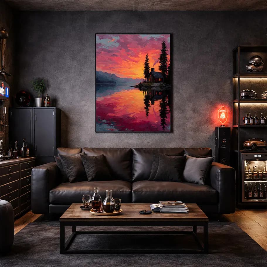 Göl Kenarında Gün Batımı Poster