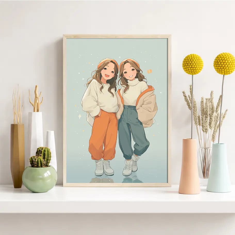 İkizler Burcu Poster Tasarımı | Modern İllüstrasyon Duvar Dekoru