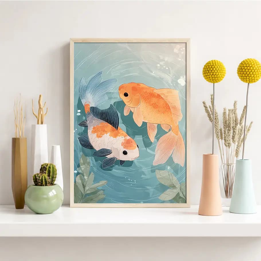 Balık Burcu (Pisces) Poster - Koi Balıkları ile Sakin Su İllüstrasyonu