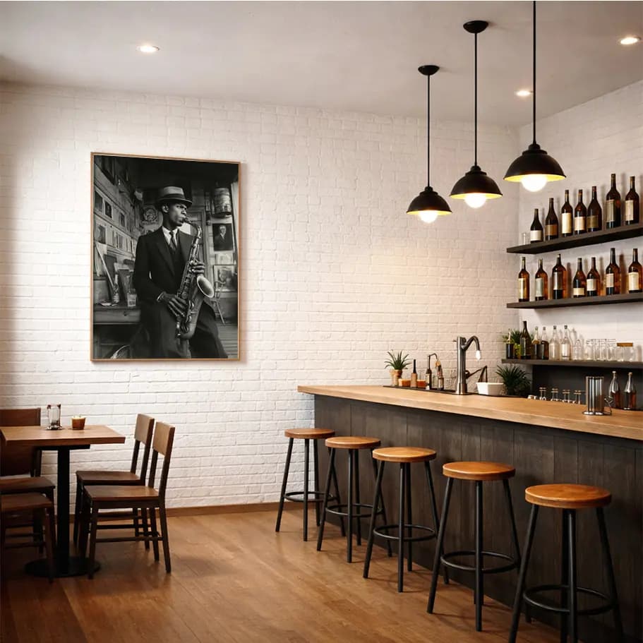 Noir Jazz Saksafoncu Siyah Beyaz Poster | Retro Duvar Dekoru