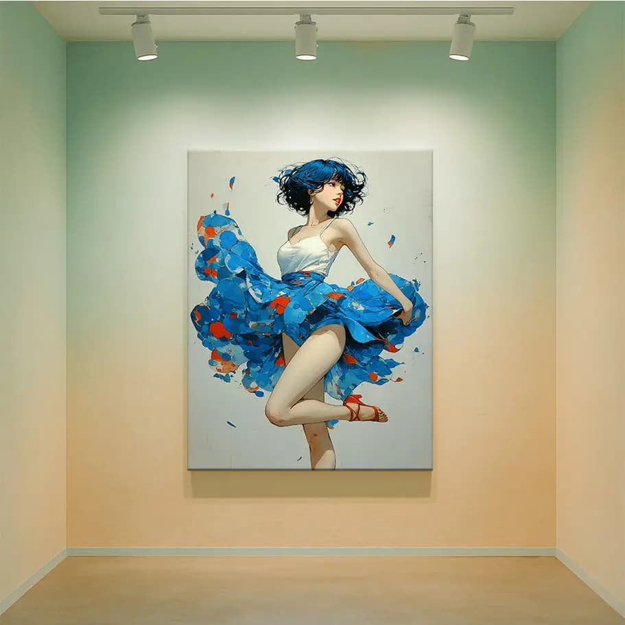 Dans Temalı Modern Kadın Figürlü Poster Tablo | Mavi Sanatsal Duvar Dekoru