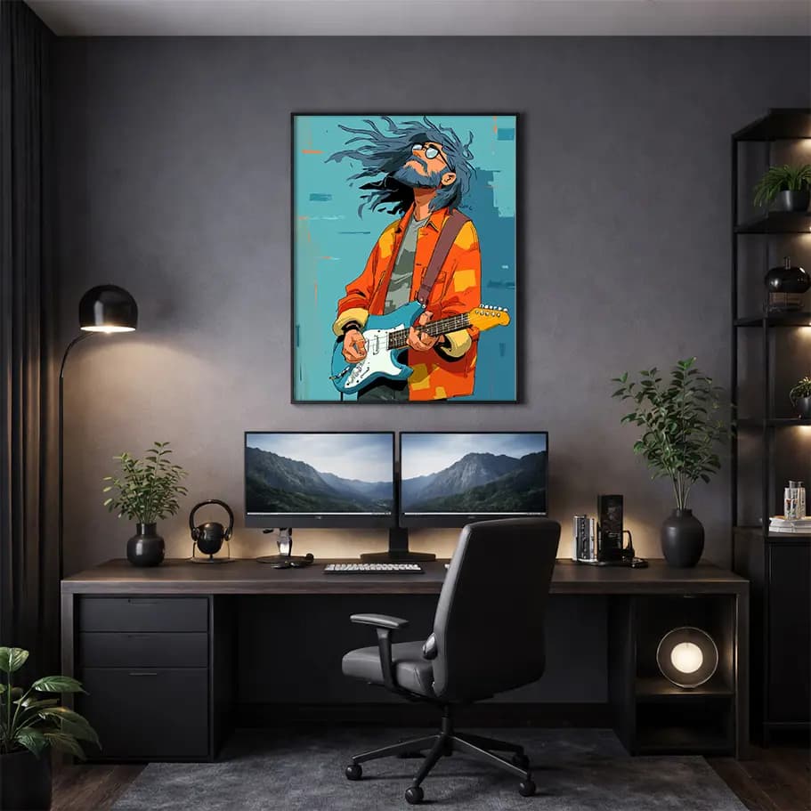 Gökyüzüne Solo – Modern Gitarist İllüstrasyon Poster