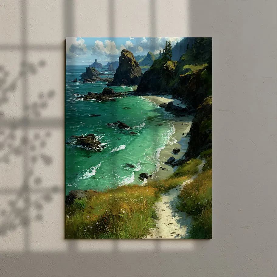 Turkuaz Deniz Kayalık Sahil Posteri