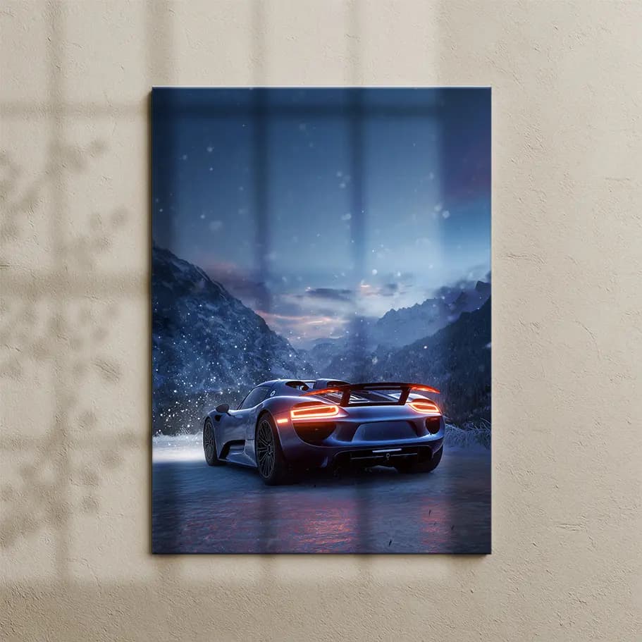 Karlı Dağ Yolunda Porsche 918 Spyder Poster