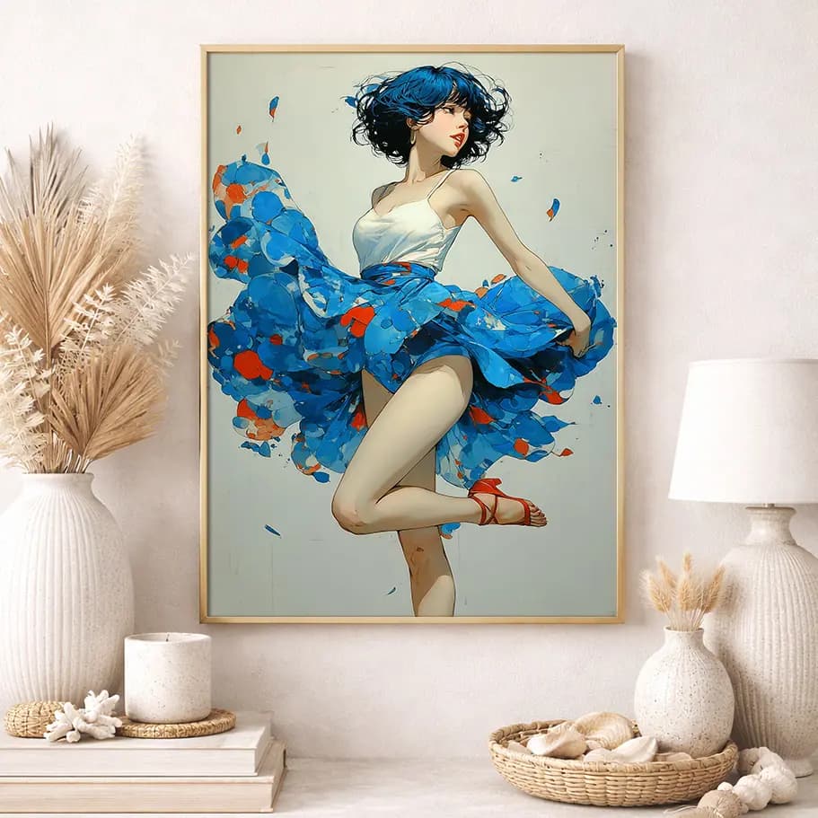 Dans Temalı Modern Kadın Figürlü Poster Tablo | Mavi Sanatsal Duvar Dekoru