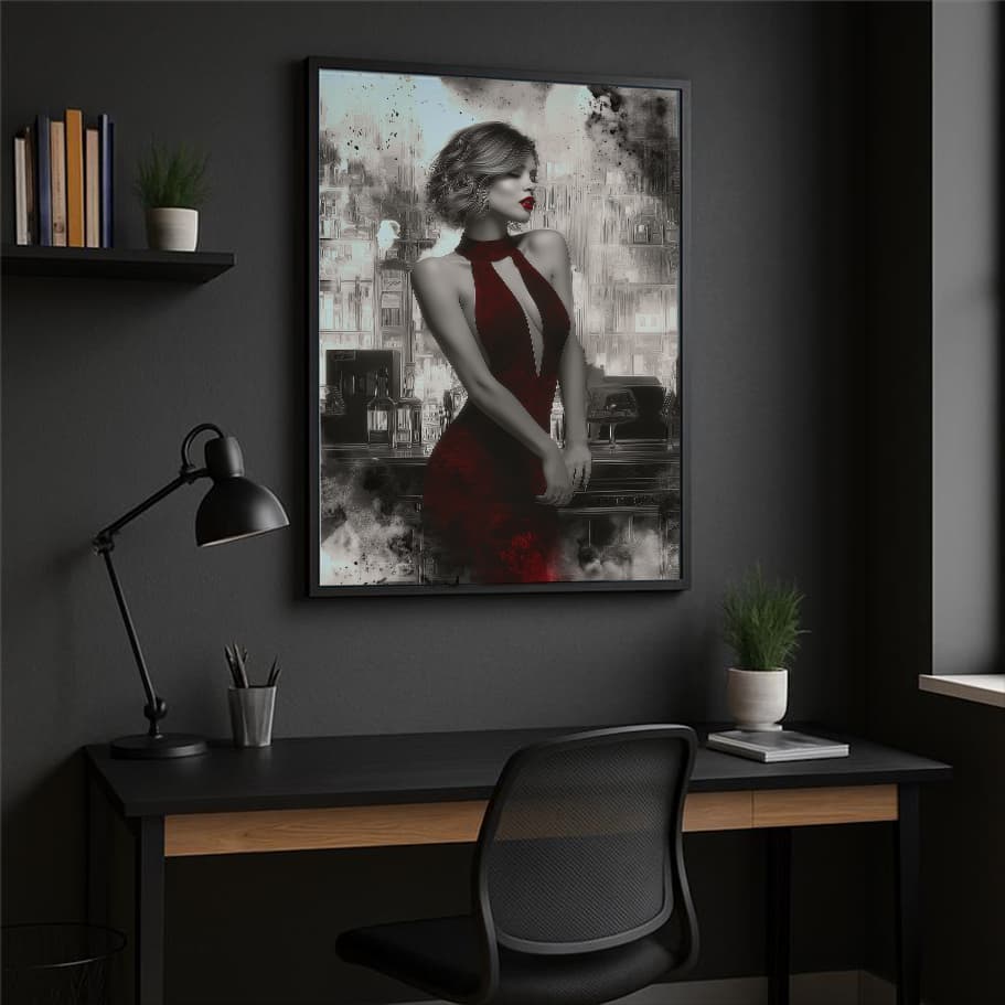 Kırmızı Elbise & Kırmızı Ruj Noir Kadın Poster