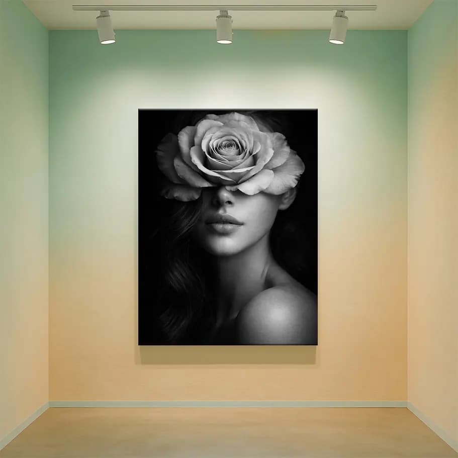 Siyah Beyaz Gül Maskeli Kadın Portresi 