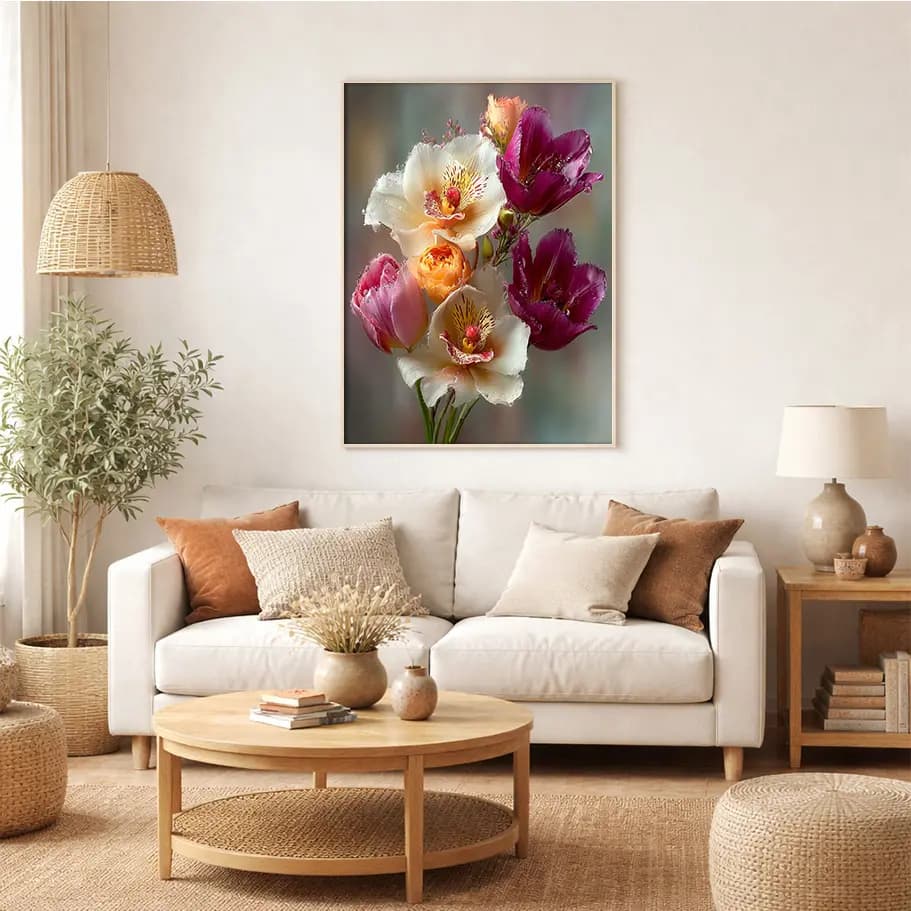 Orkide & Lale Çiçek Buketi Poster | Soft Floral Duvar Tablosu