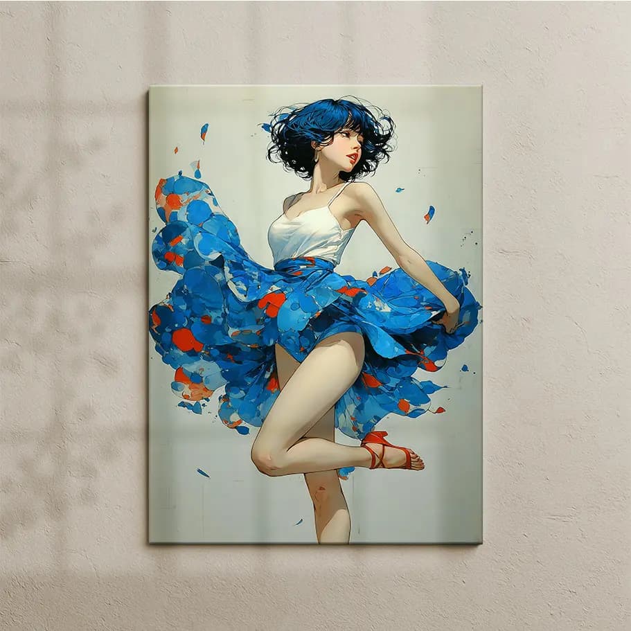 Dans Temalı Modern Kadın Figürlü Poster Tablo | Mavi Sanatsal Duvar Dekoru