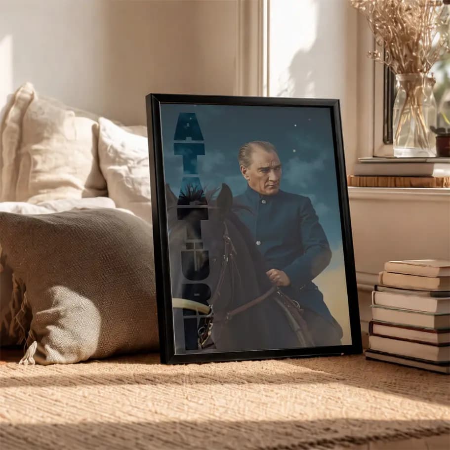 Atatürk Yazılı At Üzerinde Portre Poster