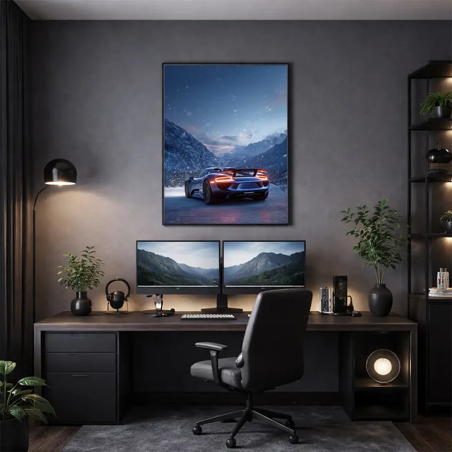 Karlı Dağ Yolunda Porsche 918 Spyder Poster