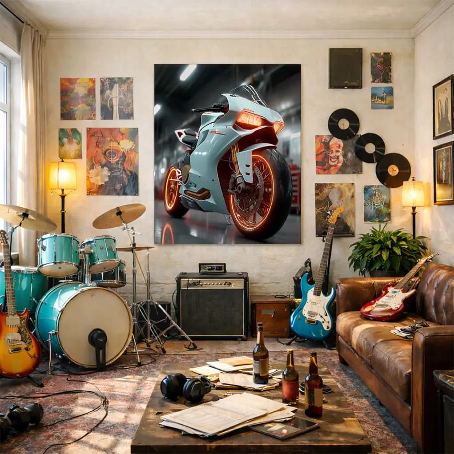 Beyaz Ducati Spor Motosiklet Posteri